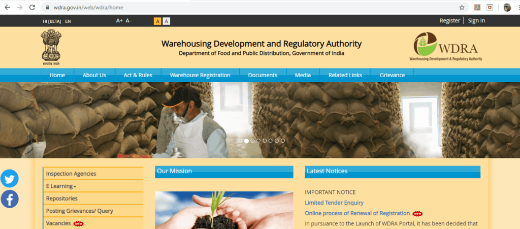 The homepage of WDRA website