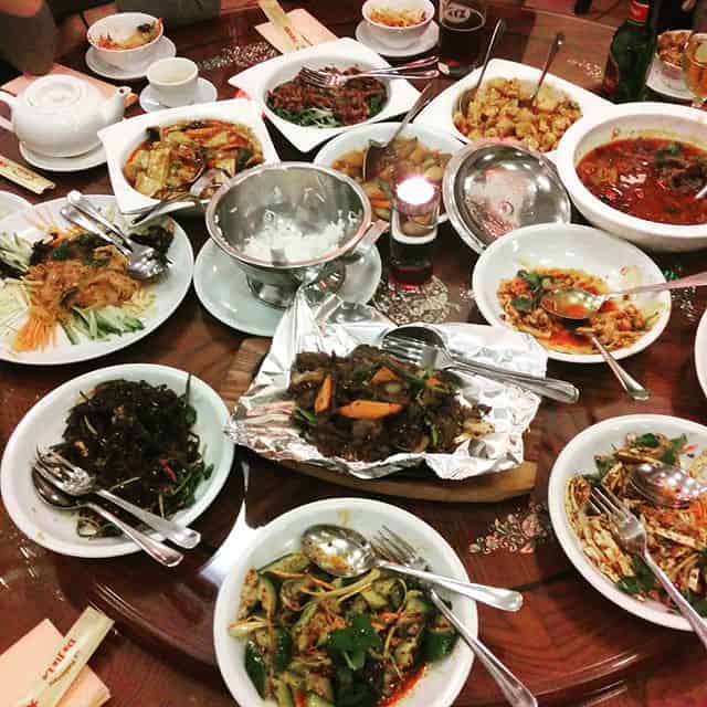 Chinese food served at a restaurant before the Coronavirus panic  
