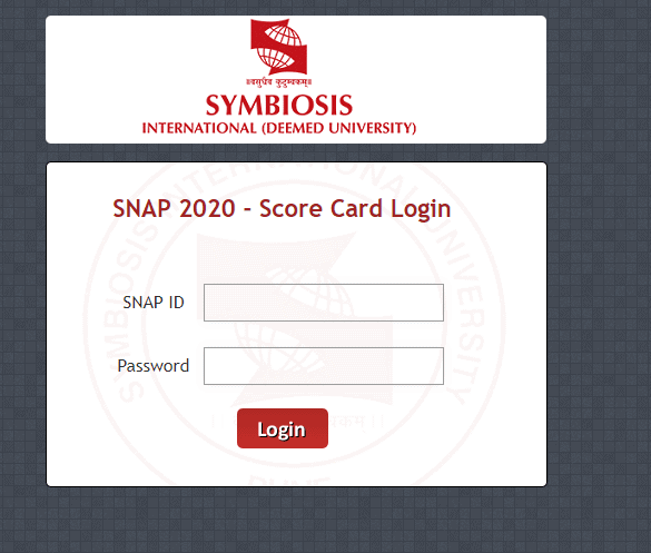 SNAP 2020 Result Login Sample Picture