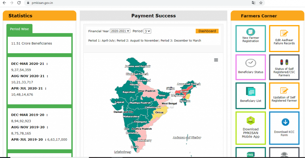 A Picture of the Official PM KISAN Website 